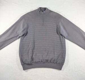 Scottish Wind Men's Vintage 90’s Grey Quarter Zip Cable Knit Sweater, L